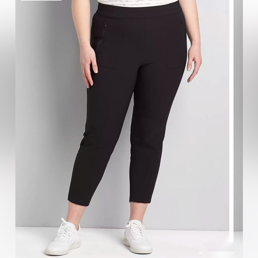Lane Bryant On-The-Go Slim Ankle Pant Black Easy Pant Zipper Pockets Stretch-18